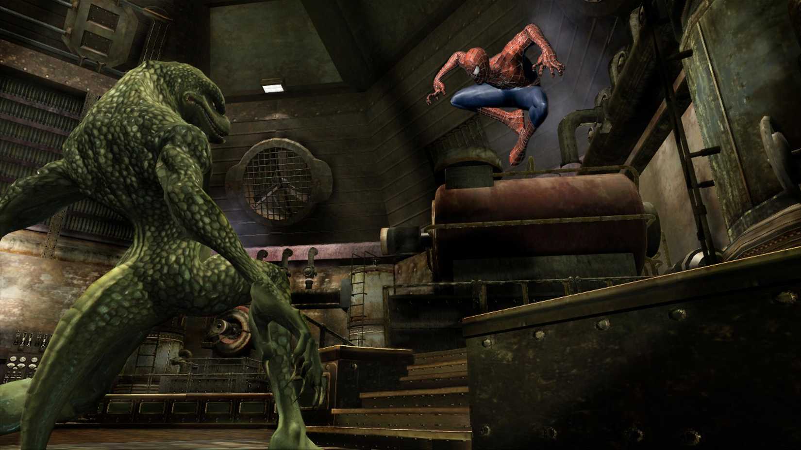 Spider-man fighting a lizard in the PS3 version of Spider-Man 3.