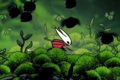 hornet running through moss in hollow knight silksong.